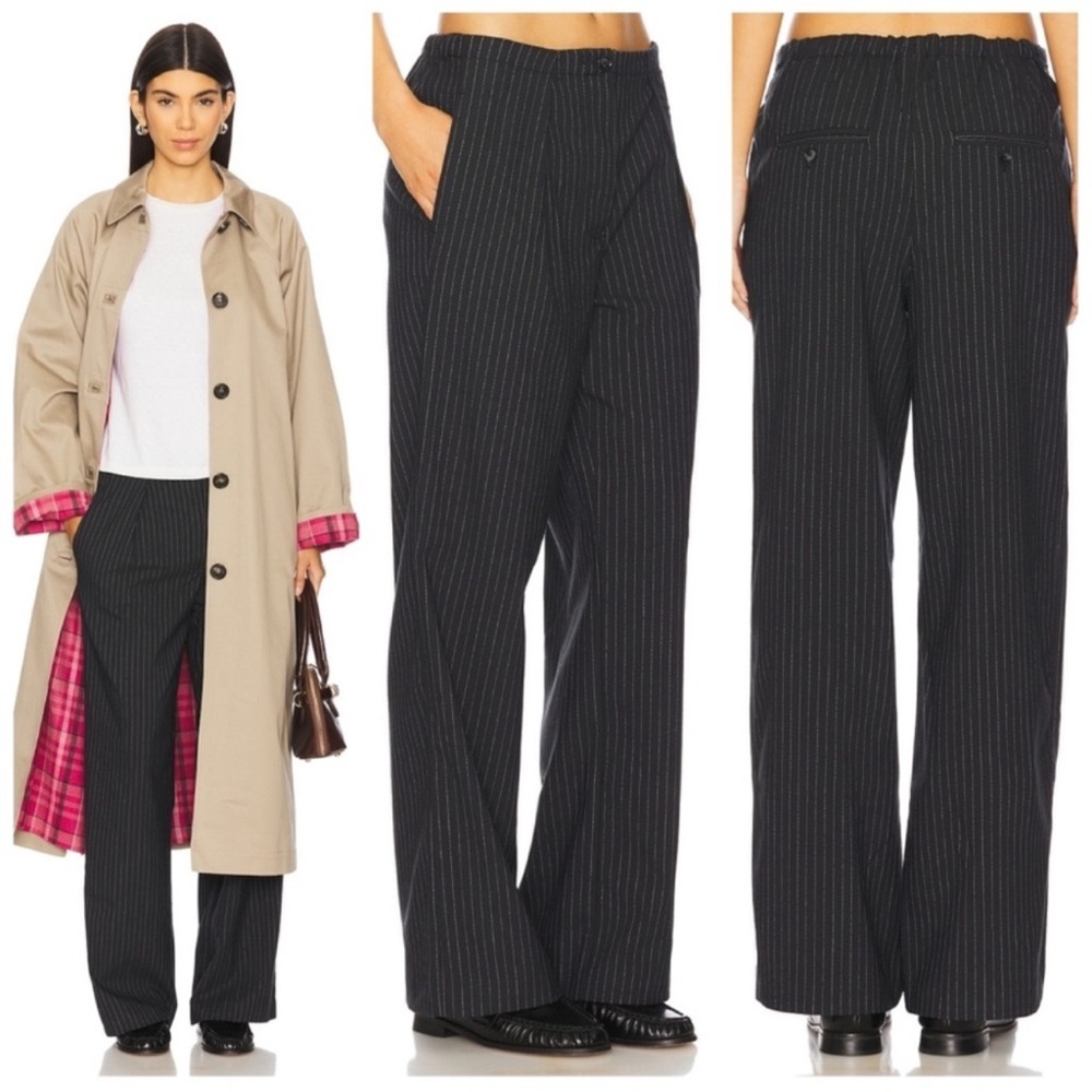 Free People Tyler Trouser Black Pinstripe Pleated Menswear Trouser Pants